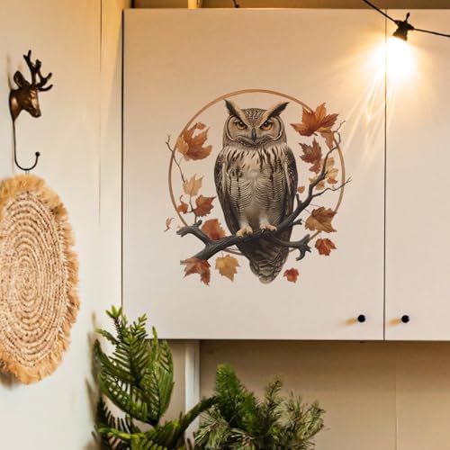 Vinilo decorativo búho de acuarela otoño, removible e impermeable miniatura 3