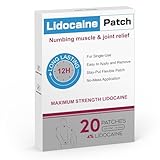 Lidocaine Pain Relief Patches, Maximum Strength, 20 Count, 12 Hour Long Lasting Relief for Muscle Pain in Neck, Knee, Back, Shoulders