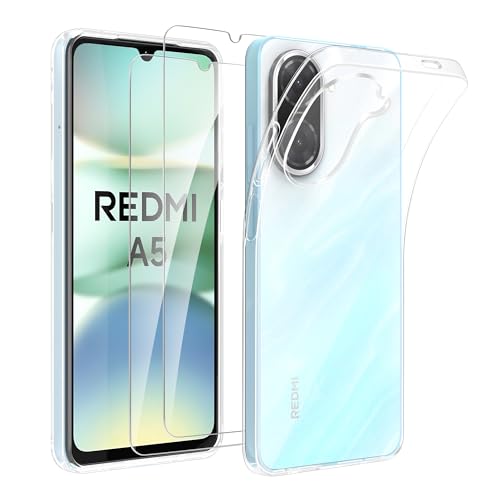 Coque Pour Xiaomi Redmi A5 4G Avec 2 Verre Trempé Anti-Jaune Étui de Protection Antichoc Anti-Rayures Transparente TPU Silicone Bumper Housse - Transparent