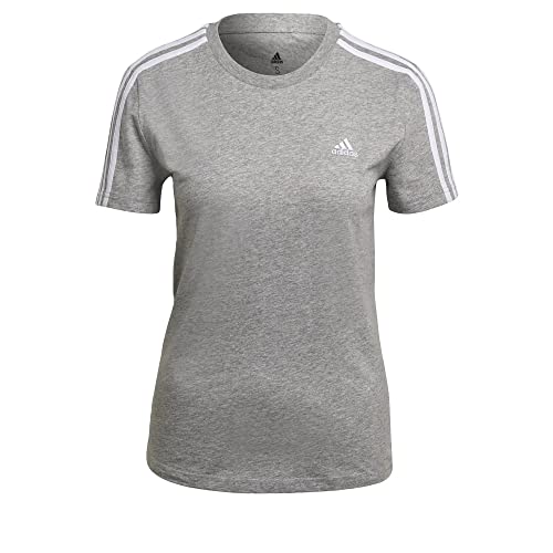adidas Femme Essentials Slim 3-Stripes Tee, Medium Grey Heather/White, XS