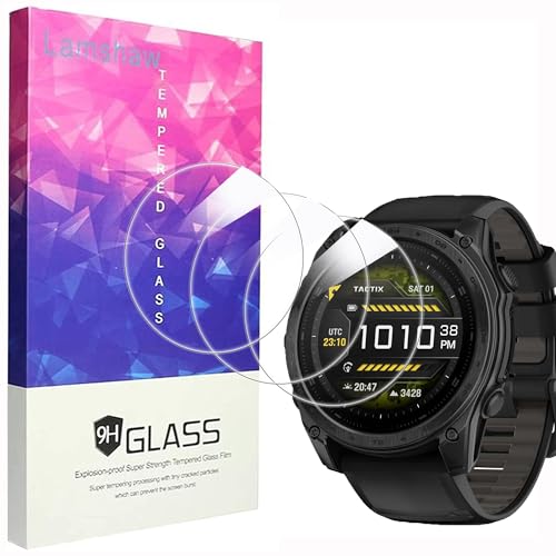 Lamshaw Protector de Pantalla de Vidrio Templado para Compatible con Garmin Tactix 8 51mm-[3-Pack] [9H Dureza] [Antiarañazos] [Antihuellas] [Cobertura Completa] [Fácil Instalación] (Glass-3p)