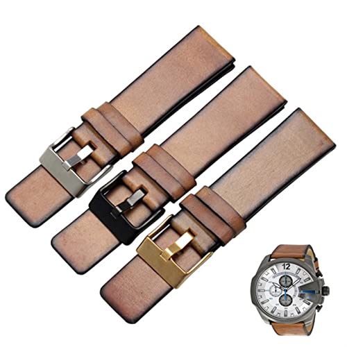 Bracelet montre cuir marron or 22mm sangle vintage souple et résistante pour grand boîtier