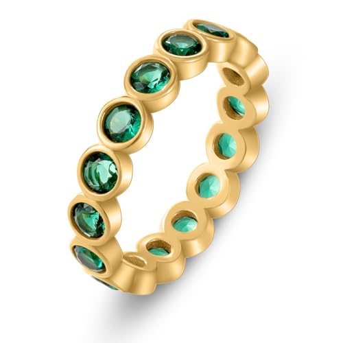 Eternity Band Rings for Women Emerald Green Jewelry Rings To Stack With Oura Ring Cz Bezel Gift 925 Sterling Silver Jewelry Stackable Rings Engagement Gold Gift for Women Mother's Day Gifts