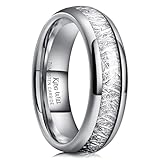 King Will 6mm Tungsten Rings for Men Imitated Meteorite Deco Inlay Mens Silver Wedding Band Engagement Promise Ring Polished Domed Style Comfort Fit Size 11