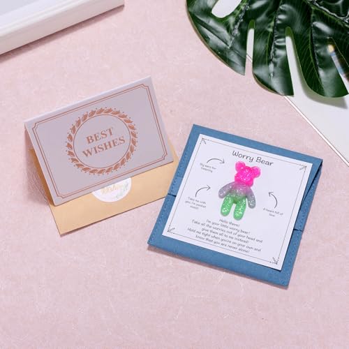 Image of Aesnefe Pocket Worry Bear Hug, Anxiety Relief Keepsake, Mental Health Encouragement Gift, Emotional Support Token, Stress Comfort Gift for Teens & Adults, Pink Green