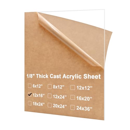 Image of KINLINK 12x16 Plexiglass Sheets 1 /8 inch Thick, 3mm Clear Cast Acrylic Sheet, Plastic Board for DIY Project, Craft, Window Glass, Table Top, Picture Frame, Acrylic Sign and Wedding Invitation 1 Pack