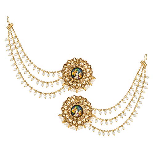 The Luxor Traditional Gold Plated Latest Stylish Bahubali Hair Long Chain Temple Jewellery Pearl Earrings for Women & Girls