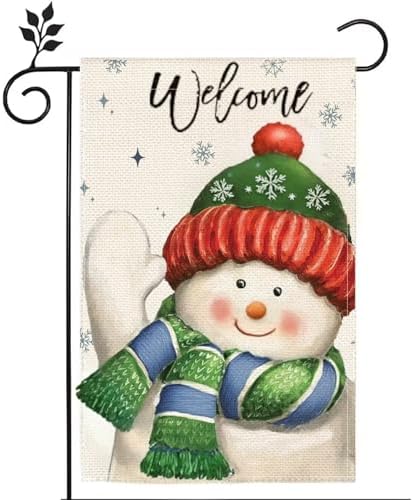 Christmas Welcome Christmas Snowman Garden Flag 12x18 Inch Double Sided burlap Xmas Winter Holiday Yard Outdoor Yard Lawn Flag Decoration -B 12x18 inch image 4