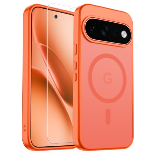 Image of SUPFINE Magnetic for Google Pixel 11 Pro Case - Orange | With Screen Protector,Translucent Matte,Built-in Magnets,Military Grade Drop Protection,Shockproof Phone Cover