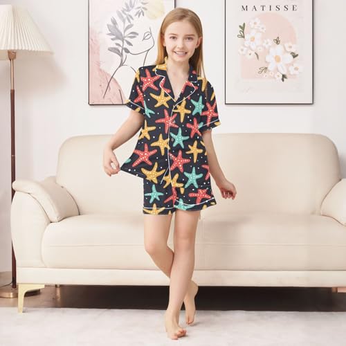 ALAZA Starfish Polka Dots Satin Pajamas Set Short Sleeve Button Down Sleepwear Summer Pjs 2 Piece3