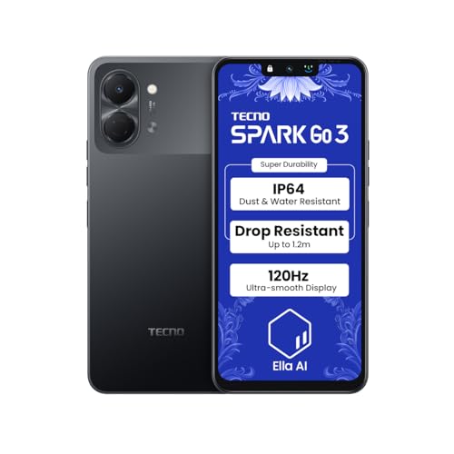 Image of Tecno Spark GO 3 (Ink Black, 4GB+64GB | Super Durability Drop Resistant & IP64 Rated | Make Calls Without Network* |Ella Al in Your Own Language | Super Smooth 120Hz 6.74 inch Display |5000mAh Battery