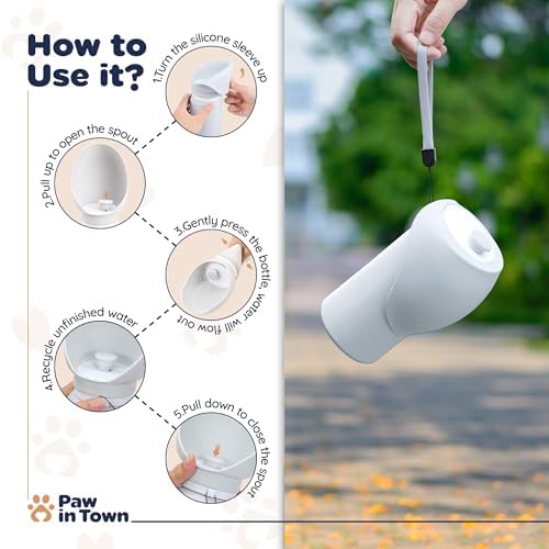 PawInTown Silicone Dog Water Bottle - Comfortable Easy Drinking, Portable Dog Bowl with Leak-Proof Design, Foldable Extra-Wide Cup, Food-Grade Portable Dog Water Bottle, Easy to Clean Dog Bottle