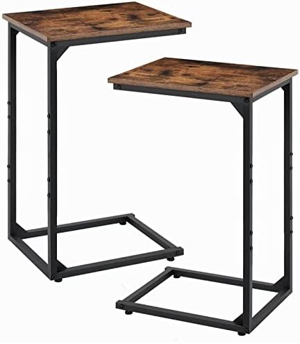 Nandae C Shaped End Table Set of 2, Sofa Table Snack Table Tray Side Table Bedside Table with Metal Frame for Laptop, Snack, Sofa Couch, Bed Living Room Bedroom, Rustic Brown