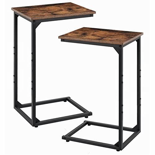 Nandae C Shaped End Table Set Of 2, Sofa Table Snack Table Tray Side Table Bedside Table With Metal Frame For Laptop, Snack, Sofa Couch, Bed Living Room Bedroom, Rustic Brown #TOP3