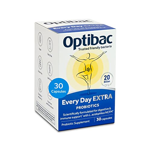 Optibac Probiotics Every Day Extra - High Strength Vegan Probiotic Supplement to Support Digestive & Immune Health, 20 Billion CFU- 30 Capsules