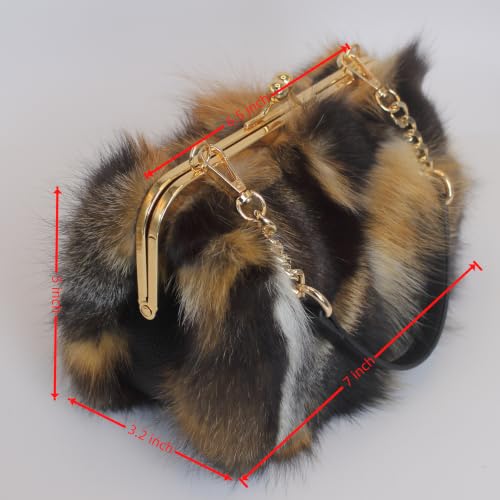 Image of Luxurious Fashion Natural Fox Fur with Hair Handbag for Women and Ladies