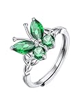 SILVERCUTE Green Crystal Emerald Ring Adjustable Butterfly Jewellery Birthstone May Jewellery Womens Sterling Silver Rings