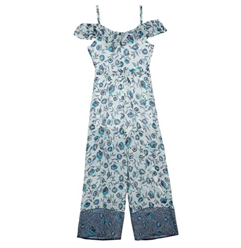 Amy Byer Cold Shoulder Gaucho Jumpsuit, Ivory/Blue Floral, 16 #TOP1