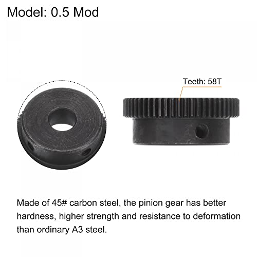 Image of uxcell Pinion Gear Set, 45# Carbon Steel Motor Rack Spur Gear with Step Black, 0.5 Mod 58T 8mm Bore 30mm Outer Dia, M4 Set Screws Included