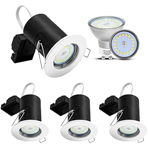 Wondlumi Fire Rated Downlights White Recessed Ceiling Lighting, LED Spot Lights for Kitchen 240V IP20, Incl. 5W GU10 LED Bulbs Cool White, Pack of 4 Cover