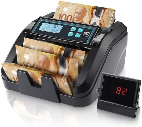 MUNBYN Money Counter Machine Canadian, Add+Batch，Add+Value Mode Bill Counter, UV/MG/IR Detection, CAD Bill Counter, 1100 Bills/min, LCD Display, IMC51 Black