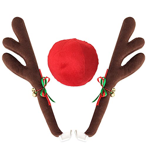Conjunto de rena de Natal e nariz vermelho para carro, kit de decoração natalícia para carro com rena Jingle Bells Rudolph e nariz vermelho para acessórios de carro Christmas-Antlers