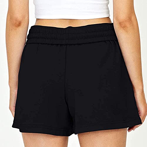 Women's Drawstring Shorts Elastic Waist Comfy Lounge Short Solid Color High Rise Pocket Workout Comfy Casual Shorts (Black,Small) #TOP1