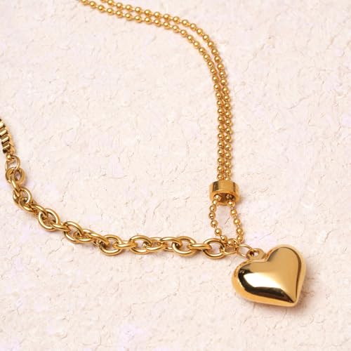 Image of PALMONAS Crystal Heart Double Layered Necklace for Women - Jewellery Gift for Girls & Women | Waterproof & Anti-Tarnish Necklace, Stylish & Trendy Necklaces for Ladies