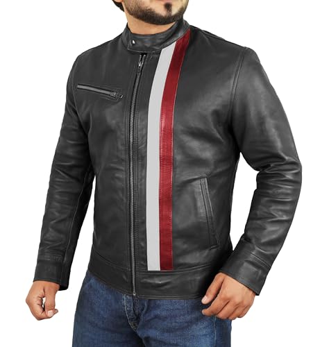 Leather Motorcycle Jacket Men - Cafe Racer Stripe Biker Style Real Leather Jacket Men2