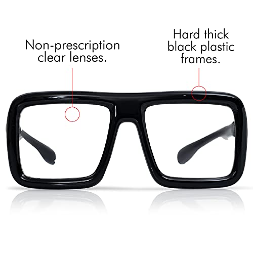 Skeleteen Black Oversized Thick Glasses – Shiny Square Frame Old Man Nerd Costume Accessory Clear Lens Spectacles For Adults And Children #TOP1