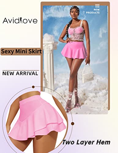 Avidlove Short Skirt For Women Sexy High Waist Layered Ruffle Trim Skirt Pleated Halloween Lingerie Skirt(Pink,M) #TOP4