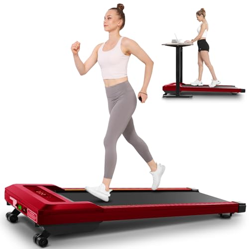Image of Walking Pad with 9% Auto Incline, ANCHEER 300LBS Weight Capacity Under Desk Tredamill with Remote Control for Home Office, Compact Treadmill 2.5HP / LCD Display / 8 Adjustable Slopes(Light red)