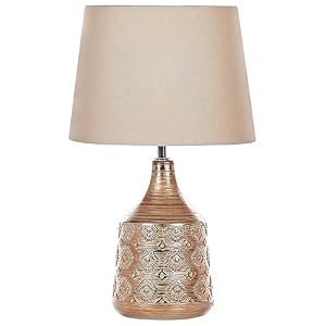 Beliani Tischlampe 47 cm Keramik Stoffschirm beige/braun Kabel mit Schalter Retro Wari