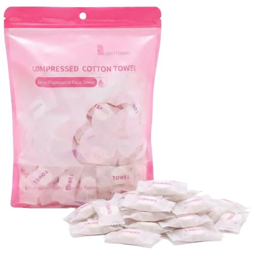 YANJINGSHE face cloths disposable Mini Makeup Wipes & Face Towels 100 Pcs Compressed Cotton Cloths Portable Travel Size 8.6 x 7.8 in Lint-Free Sensitive Skin Care White