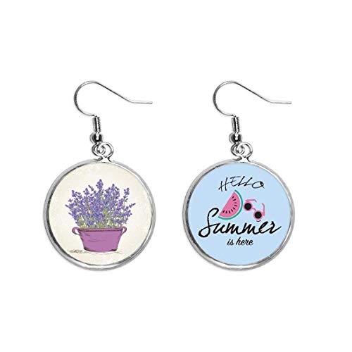 Pendientes de sandía ligeros con flor de lavanda violeta