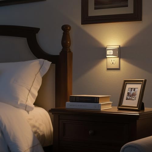 Image of DORESshop LED Night Light[4 Pack], Night Lights Plug into Wall, Plug in Night Light with Motion Sensor, Dusk to Dawn Sensor, Nightlights for Adults, Bedroom, Bathroom, Hallway, White Cover