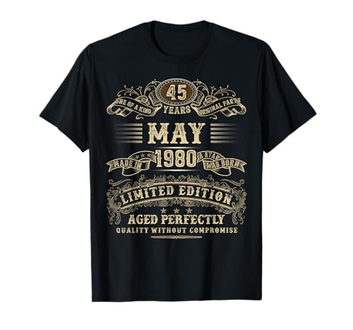 Mayo de 1980 Regalos de cumpleaños de 45 años para hombres 45 cumpleaños Camiseta