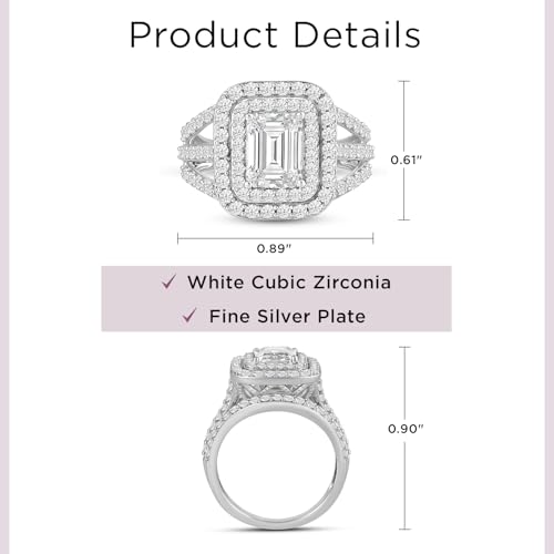Jewelili Fine Silver Plate Octagonal & Round-cut Cubic Zirconia Halo Engagement Ring Wedding Fashion Jewelry for Women4