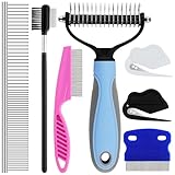 7 Pack Pets Grooming Brush Comb Kit,Double-Side Deshedding Dematting Dog Brush,Undercoat Rake for Dogs & Cats,with Metal Comb,Flea Comb,Open Knot Comb,Fine-Teeth Comb,Tear Stain Remover Comb
