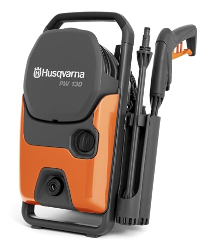 Husqvarna PW 130 : Nettoyeur Haute Pression électrique Compact, 130 Bar, 465 L/h, Pompe métallique, Tuyau 6 m, pulvérisateur de Mousse et Buses. Idéal pour véhicules, terrasses et extérieurs.