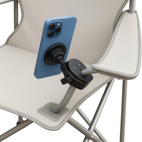 Maxby Camping Chair Phone Holder, MagSafe Compatible Magnetic Phone Mount Clamp for Chair Armrest Tubes, 360Â° Viewing, Folding & Beach Chairs, Sidelines