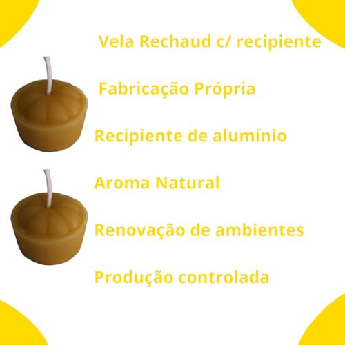 8 Velas Rechaud com cera de abelha pura, com 8 vasos de alumínio, 3,5 cm diâmetro, aroma natural, ma