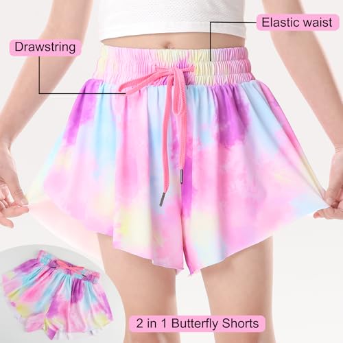 Play Tailor Short feminino Butterfly Short atlético rodado 2 em 1 com cordão de bolso para corrida e