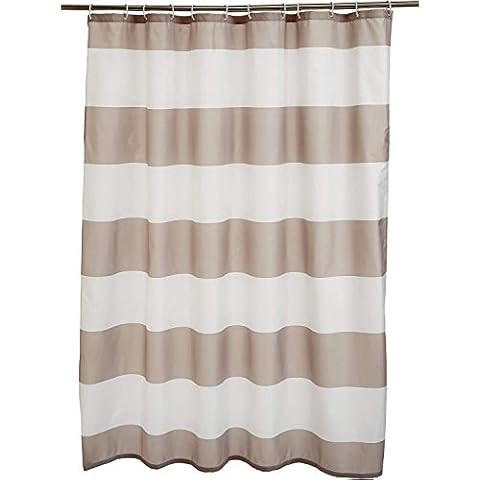 Amazon Basics - Cortina de ducha de tejido estampado (180 x 180 cm), rayas grises Cover