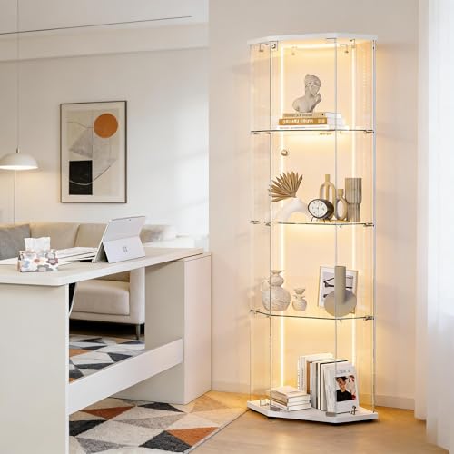 PerGar Vitrina de cristal de pie con LED,...