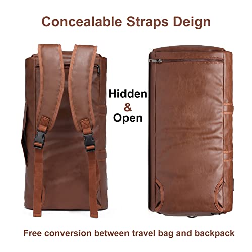 Image of Carry On Garment Backpack, Waterproof Mens Garment Bag for Travel Business, Leather Duffel Bag with Shoe Compartment -Brown