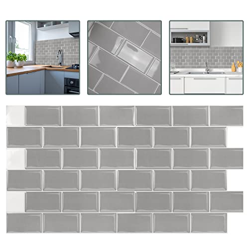 LZQ 10 Blatt Klebefliesen Küche Selbstklebende Backsplash Fliesen 3D Fliesenaufkleber Spritzschutz Wasserdicht für Küche Bad (30 × 30 cm, Grau)