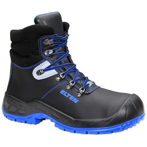 ELTEN Alessio Blue Mid ESD S3 767541 Unisex-Erwachsene Sicherheitsstiefel, Sicherheitsschnürstiefel, Sicherheitsboots, Sicherheitsschuhe EN ISO 20345 S3 SRC, Form A Schwarz (Black/Blue), EU 43