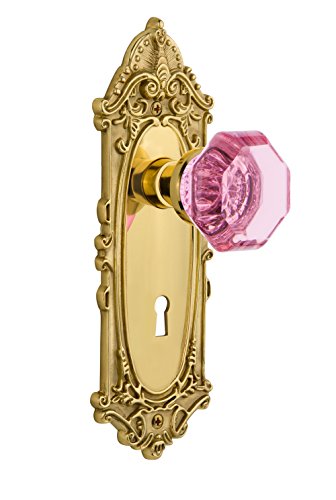Nostalgic Warehouse Victorian Plate with Keyhole Waldorf Pink Door Knob, Passage 2.75" , Unlaquered Brass