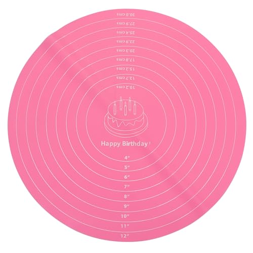 Zorveiio 12 Inch Round Silicone Cake Mat with Measurements, Pink